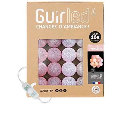 Immagine di GuirLED Guirlanda luminoso a LED per batuffoli di cotone USB Luce notturna bambini 2h Alimentatore doppio 2A incluso 3 intensità 16 sfere 1,6m Principesse