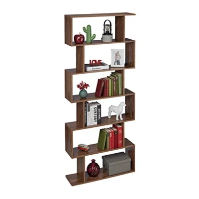 Immagine di relaxdays Libreria Portaoggetti a 6 Ripiani in Legno MDF, Scaffale Scala, Divisorio, HLP 190,5x80x23 cm, Marrone Scuro, Truciolato, 1 pz