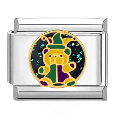 Immagine di Quiges Modulo Charm Link in stile italiano da 9 mm acciaio inox Orso felice per bracciali Italian Links