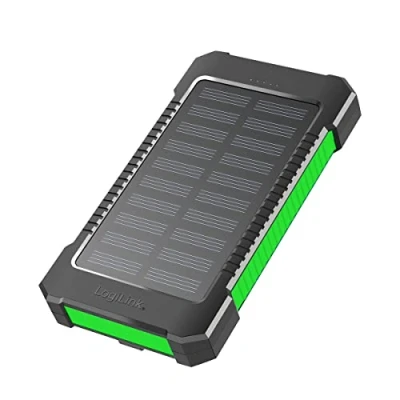 Immagine di Power Bank solare da 8000 mAh, torcia elettrica, ricarica simultanea di 2 dispositivi (2 USB tipo A), nero verde