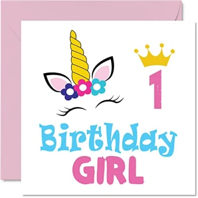 Immagine di biglietto di auguri per 1 compleanno ragazza, con unicorno, anno, ragazze, 145mm, figlia, nipote, bambini, bambini
