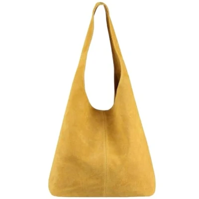 Immagine di Modarno borsa a tracolla da donna in pelle scamosciata pochette, tracolla, shopper, donna, vera (Giallo Ocra)