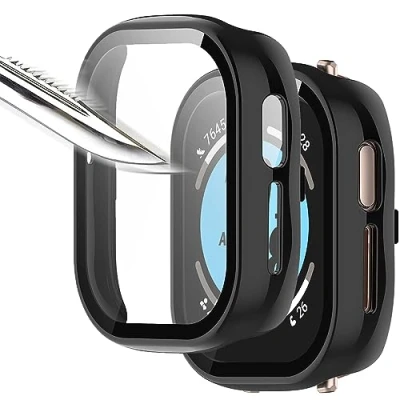 Immagine di Msiall [2 pezzi nero con Pellicola Protezione Schermo Vetro Temperato per honor watch 4, 9H Durezza PC Case,Bumper,Sottile Case Protettiva Completa Smart 4
