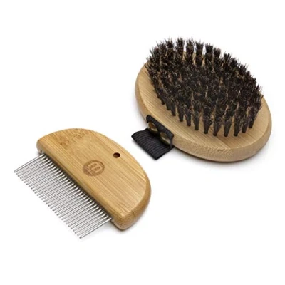 Immagine di Mikki Kit Per La Toelettatura Di Cuccioli Cane E Gatto In Bambù, Contiene Una Spazzola Da Palmo Setole Un Pettine, Delicata, Cani Gatti 130 g