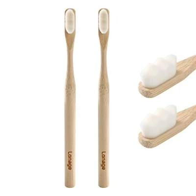 Immagine di Lonage spazzolino da denti in bambù extra morbido per gengive sensibili, manuale micro nano con 20.000 setole fragili Adulti Donne incinte Bambini anziani Confezione 2