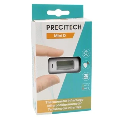 Immagine di Termometro frontale per adulti e bambini ● a infrarossi Piccolo formato Lettura istantanea Schermo LCD luminoso medico Garantito 2 anni Memoria 20 misure Precitech
