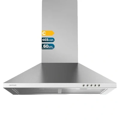 Immagine di Cecotec Cappa aspirante 60 cm Flux PM 604300 Inox C Forma a Piramide, Finitura Inox, Potenza di aspirazione 403m3/h, Motore 105W, Classe C, Controllo meccanico, 3 Livelli