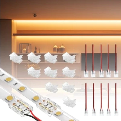 Immagine di BRIMETI 10Pcs Connettori Strisca LED 2 Pin Trasparenti, Connettore Fili di Estensione per 8mm la Luce Nastro Adesiva COB SMD Striscie Strip, non Cablata Senza Saldatura
