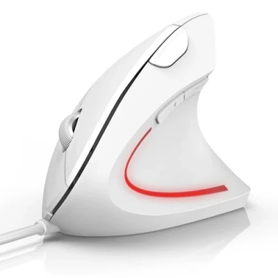 Immagine di TECKNET Mouse Verticale Cablato, 6400 DPI Ergonomico con Filo, Protezione del Polso, Cavo USB 1,5 m, Silenzioso 6 Pulsanti per PC, Laptop, Windows, Mac, Bianco