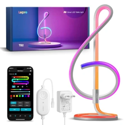 Immagine di Lepro AI TB2 Lampada da Tavolo LED, Comodino RGB, Compatibile con Alexa&amp;Google Home, Sync Musicale/AI Illuminazione Generata LLM, 16 Milioni di Colori, 2.4 GHz WiFi/Bluetooth