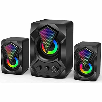 Immagine di Vetrineinrete® Casse altoparlanti audio speaker con luci rgb subwoofer 5 + 3 watt per pc notebook smartphone usb 2.0 aux jack 3.5 mm