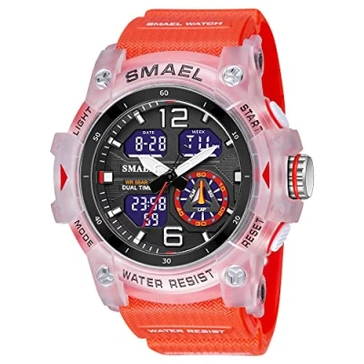 Immagine di orologi militari per gli uomini sport all&#039;aria aperta orologio digitale tattico esercito da polso LED cronometro impermeabile uomini, C Rosso trasparente