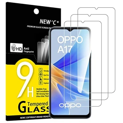 Immagine di NEW&#039;C 3 Pezzi, Vetro Temperato per OPPO A17, Pellicola Prottetiva Anti Graffio, Impronte, Senza Bolle, Durezza 9H, 0,33mm Ultra Trasparente, Resistente