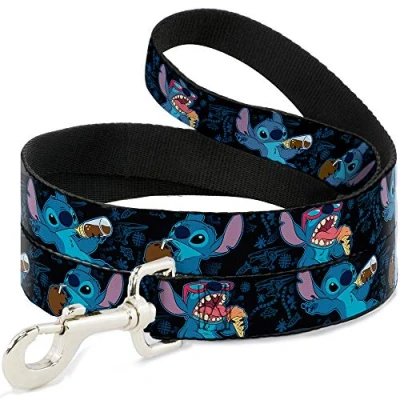 Immagine di Buckle Down Stitch Snacking Poses Guinzaglio per animali domestici, lunghezza 1,2 m, larghezza 1,27 cm, colore: Nero/Blu