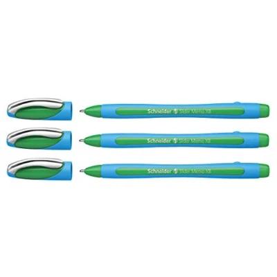 Immagine di Schneider Slider Memo XB Penna a sfera con cappuccio, tratto XB, made in Germany, confezione da 3 pezzi, colore: Verde