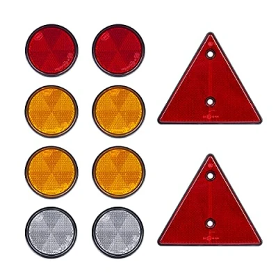 Immagine di BEIJISTAR Catarifrangente Rimorchio, 2 x Triangolare Rosso Fissaggio a Vite, 4 Giallo Bianco Autoadesivo Tondi, per Camion Rimorchio RV Caravan