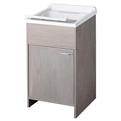 Immagine di Negrari 9006KRAM Lavatoio Lavapanni in Resina PVC, resistente all&#039;umidità, Vasca agli acidi, Interno/Esterno, L50 x P50 H85 cm, Rovere
