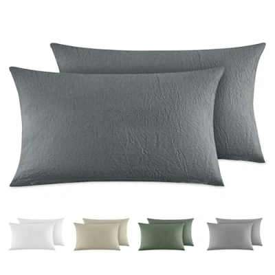 Immagine di Dreamzie Federe Cuscino Letto Cotone 40x80 cm, Set di 2, 100% Lavato, Copricuscino Grigio Scuro Con Cerniera, Federa Certificata OEKO TEX
