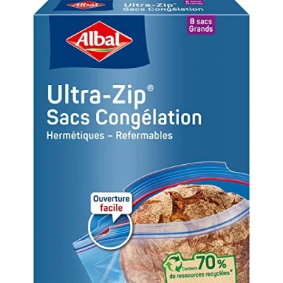 Immagine di Albal 8 sacchetti per congelatore con chiusura lampo ultra modello grande l cerniera resistente 70% risorse riciclate