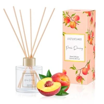 Immagine di Diffusore di profumo pesca con 6 bastoncini fibra, 100 ml, set diffusori fragranze per aromaterapia, deodoranti casa, camera da letto, bagno