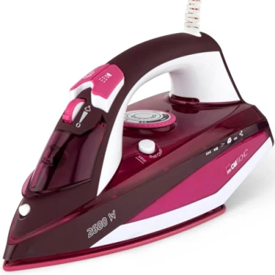 Immagine di Clatronic Db 3705 Ferro da Stiro a Vapore, Suola, Regolazione della Temperatura Continua, Funzione autopulente commutabile, 2600 W, plastica Ceramica, 7 velocità, Bianco/Rosso