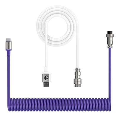 Immagine di XINMENG cavo a spirale di tipo G213 Pro per tastiera da gioco C USB A, meccanica in TPU con connettore aviatore rimovibile (bianco/viola)
