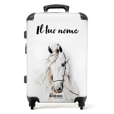 Immagine di NoBoringSuitcases.com Valigia Bambini, Grande, Personalizzabile, Trolley Bambina, Medio, Per TSA, Grande 23 kg (67 cm 72 L) (Cavallo Bianco)