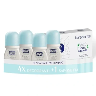 Immagine di Neutro Roberts, Deodorante Roll On Fresco Classico, Zero Sali di Alluminio, Macchie, Con Puro Olio Glicerina, Uomo e Donna, Plastica 100% riciclata, 48h 4 Pezzi da 50 ml