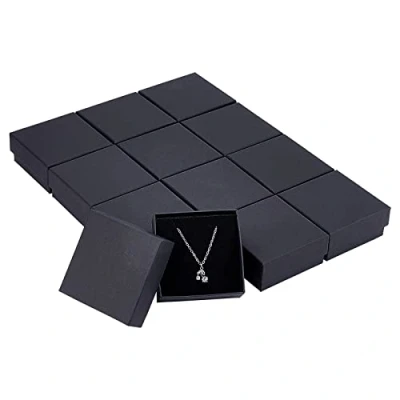 Immagine di NBEADS 12pz Scatola dei Gioielli Nero, 7x7x3.5cm di in Cartone Nero con Spugna Confezione Regalo per Collane Orecchini Braccialetti Display