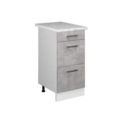 Immagine di Vicco mobiletto base per cucina R line, Calcestruzzo/Bianco, 40 cm con cassetti PL Marmo