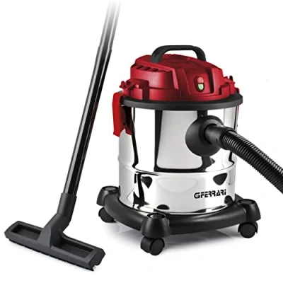 Immagine di G3 Ferrari G90028 Fusto Red Bidone Aspira Solidi e Liquidi,1000 W, 18kPa, Wet&amp;Dry, Filtro in tessuto, Accessori inclusi, Acciaio Inox/Rosso
