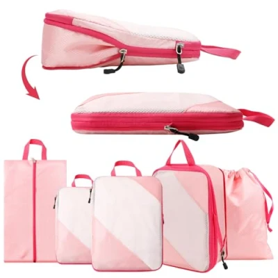 Immagine di AiQInu Organizer Valigia 5 Pezzi Set, Compressione Packing Cube Salvaspazio Espandibile Ultraleggero Viaggio per i Vestiti,Scarpe,Intimo Set da Zaini o Bagagli a Mano