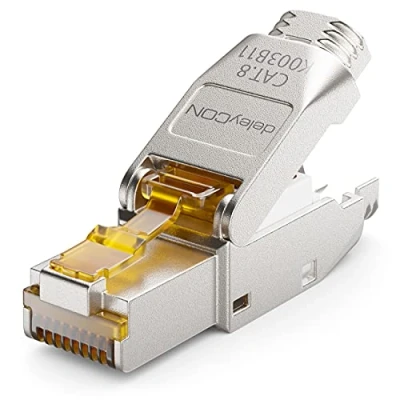 Immagine di deleyCON 1x CAT 8 Connettore di Rete RJ45 a Sgancio Rapido con Schermatura 40 Gbit/s Spina per la Posa Rigidi Cavi Grezzi Ethernet LAN Cavo Patch DSL