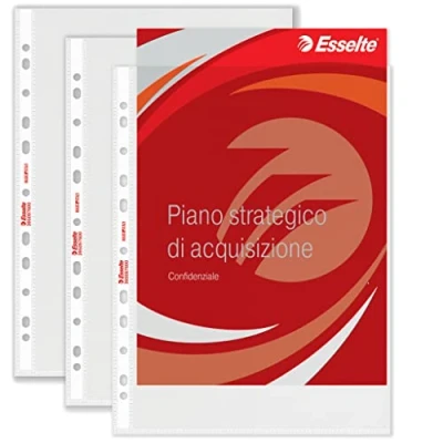 Immagine di Esselte Buste Perforate Deluxe, in PPL Antiriflesso, per Archiviare e Conservare Documenti Formato 22x30 cm, Confezione da 50 Buste, 395097600