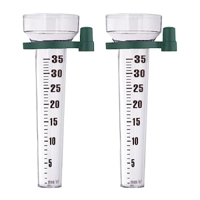 Immagine di Relaxdays Pluviometro, in Set da 2 con Supporto, Misuratore Pioggia Giardino Quadrante 35 mm/m² Plastica, Trasparente, 24.5 x 10.5 8.5 cm