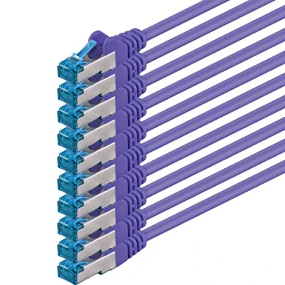 Immagine di 1aTTack.de 0,5m porpora 10 pezzi Rete Cavi Cat6a S FTP CAT 6a doppia schermatura certificato GHMT PIMF 500MHz 10000 Mbit/s