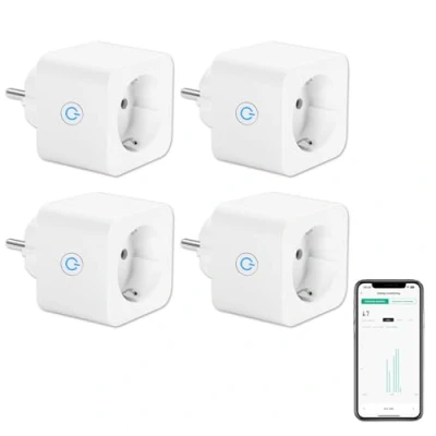 Immagine di Presa Smart WLAN ANTELA Misurazione Consumo Energetico 16A Compatibile con Alexa/Assistente Google, Controllo Vocale, Protezione Bambini, Telecomando APP, 2,4 GHz, 3680 W, 4Pz