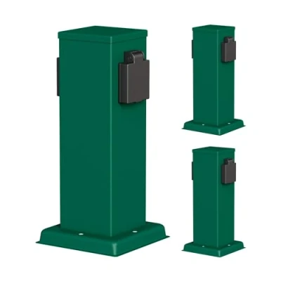 Immagine di ledscom.de 3 prese da giardino a colonna POLLY per esterni, IP44, 2 vie, acciaio inox, verde, quadrate, 27 cm