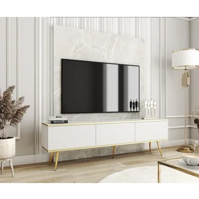 Immagine di 3E 3xE living.com Mobile TV con doghe di colore BIANCO gambe oro, P: L: 175 cm, A: 32 cm