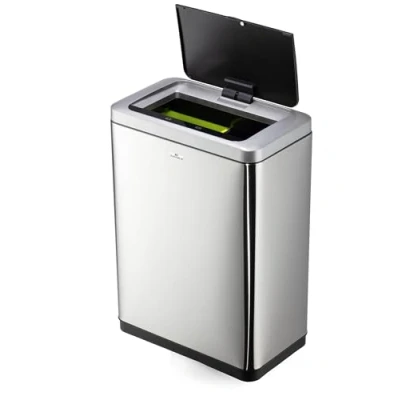 Immagine di Durable NO TOUCH DUO 342423 Bidone della spazzatura 40 l (L x A P) 460 650 270 mm Argento Apertura automatica del coperchio 1 pz.