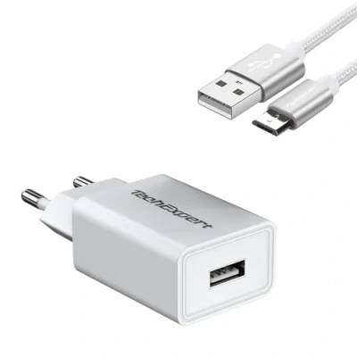 Immagine di Kit Caricabatterie bianco compatibile con Asus ZenPad Z300 Z300C Z300M /Nexus 7 9 10/Memo Pad FHD 10/Fonepad 8/Padfone 2/Transformer Book T100/Transformer TF103 C 5 V 2000 mA
