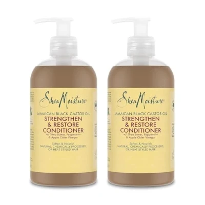Immagine di SheaMoisture Strengthen &amp; Restore Conditioner balsamo per capelli naturali, trattati chimicamente o modellati con il calore Olio di ricino nero giamaicano senza siliconi e solfati 2 x 384 ml