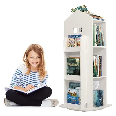 Immagine di uyoyous Libreria girevole a 3 livelli, scaffale per libri bambini, 360, organizzatore visualizzazione pavimento, stanza, bianco (37 x 16 cm), DEW10