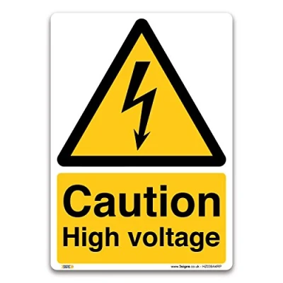 Immagine di 3 Signs Cartello con scritta “Caution High Voltage, in Plastica rigida spessa 1 mm, avvertimento e sicurezza cantiere, A4 297x210mm