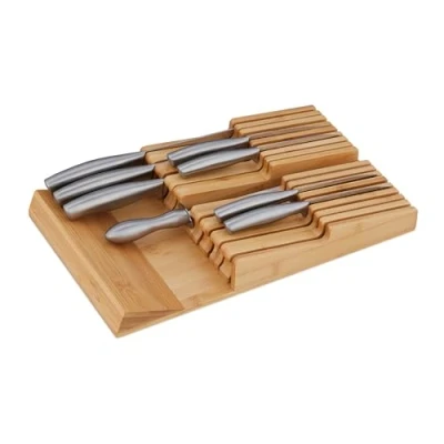 Immagine di Relaxdays Portacoltelli Cassetto, Porta 16 Coltelli e Acciaino, Organizer Cucina in Bambù, 5,5 x 24 40 cm, Naturale