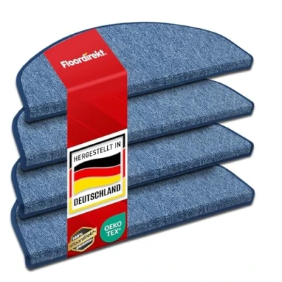 Immagine di Floordirekt 15 x tappetini per gradini interni scale, tappeto autoadesivo, gradini, protezione (Londra, azzurro, 65 23 cm, semicircolare)