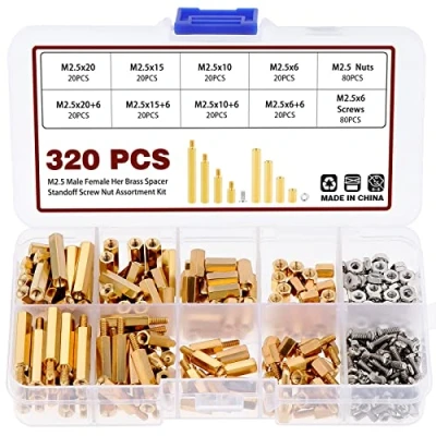 Immagine di Knpwer 320 pezzi M2.5 maschio femmina esagonale ottone distanziatore vite assortimento dado, pilastro filettato PCB kit scheda madre