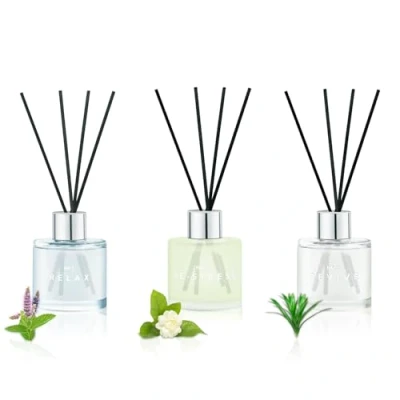 Immagine di Profumatore per Ambienti 3 Pack 50ml Patchouli/Gelsomino Tè Bianco/Citronella Zenzero,Diffusore Profumo Ambiente con 12 Bastoncini,Diffusore di Fragranze Bagno,Appartamento,Decorazione Della Casa