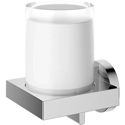 Immagine di KEUCO dispenser per lozioni in metallo cromato e vetro di cristallo, capacità ricaricabile circa 180 ml, sapone bagno WC degli ospiti, montaggio a parete, edizione 90