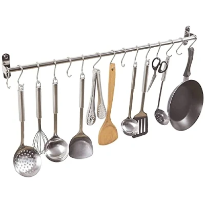 Immagine di Multifunzione Rastrelliera di Asciugamano Attaccapanni Appesa Aste Rack per Accessori da Cucina e Bagno in Acciaio Inossidabile 80 cm con 15 Ganci